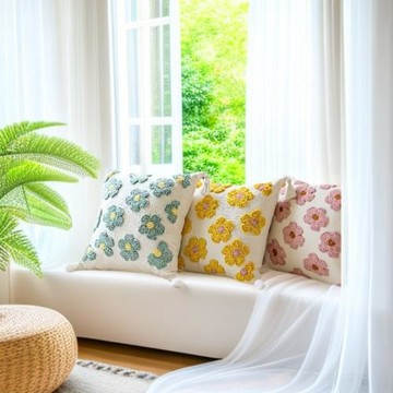 雪尼爾2024新款立體刺繡小花朵抱枕床頭背靠臥室客廳飄窗設計感