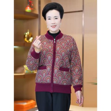 奶奶裝加厚針織開衫媽媽冬裝外套中老年人女裝加絨老太太洋氣外套