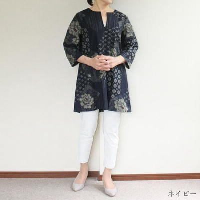 和柄 木綿  チュニック レディース ミセス  50代 60代 70代 ファッション 春 夏 秋 婦人服 和柄服 和風 七分袖 ゆったり 綿100％ おしゃれ プレゼント 母の日 和柄 木綿 チュニック レディース ミセス 50代 60代 70代