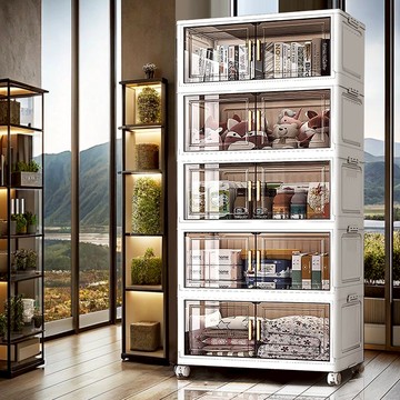 70面寬摺疊前開式五層收納櫃-附滑輪 兩色可選 024453 70面寬 五層-白色門板