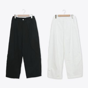 【MOSS CLUB】波浪剪接寬版長褲 黑 白