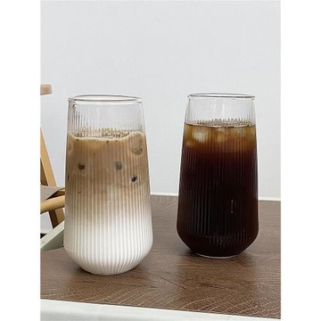 ins玻璃杯餐廳冷飲杯氣泡水杯水果茶杯飲品杯耐熱拿鐵咖啡杯條紋