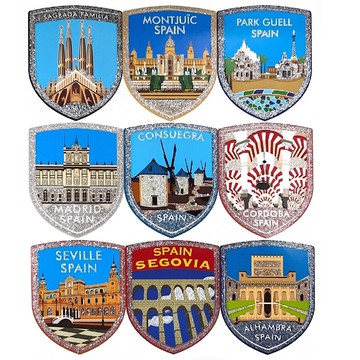 《環遊世界系列》銀質 西班牙主題貼紙9入 旅遊景點貼紙 冰箱裝飾貼紙 馬克杯貼紙 禮品袋貼紙 筆記本貼紙 國家貼紙 地標貼紙