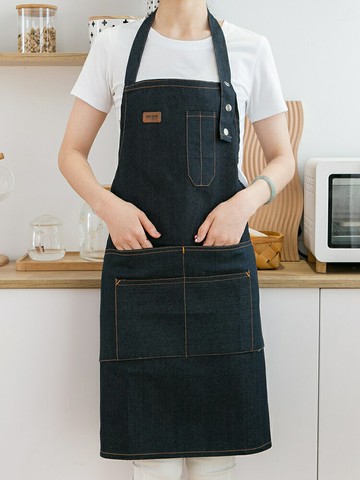 牛仔透氣圍裙耐臟防污掛脖無袖女工作服高檔日系圍腰定制logo男士