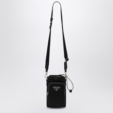 Black Re-Nylon phone case with shoulder strap