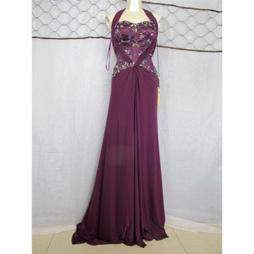 魅惑實拍秋冬新款原單重工針織彈力布釘珠拖尾晚禮服宴會連衣裙