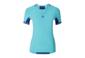 ├登山樂┤瑞士 ODLO 女瓷感衣短圓領PRO抗UV-極光藍/光譜藍 # 16011120334