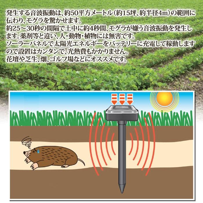 モグラ撃退器 ソーラー 2本入 モグラ対策 地ねずみ 音波振動