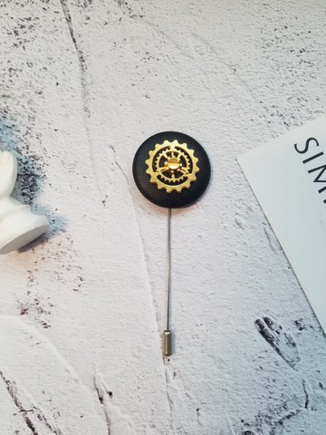 蒸汽朋克皮革包扣齒輪胸針一字針插針