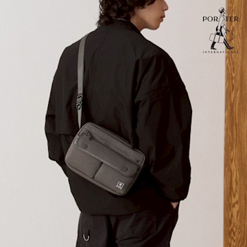 PORTER INTERNATIONAL - 粗曠質感CAP雙層斜背包 (S) - 靜謐灰