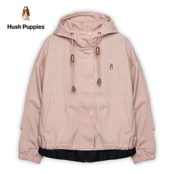 Hush Puppies 外套 女裝簡約假兩件刺繡小狗短版連帽外套
