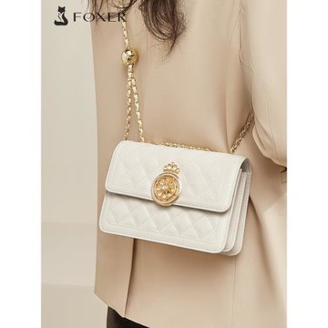 金狐貍真皮包包女士2025夏天時尚高級感菱格斜挎包鏈條包女小方包