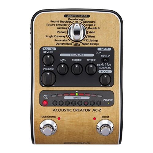 Zoom AC-2 Acoustic Creator, Acoustic DI with Tone Restoration, Tuner, Reverb, EQ, and Anti-Feedback