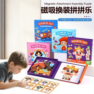 現貨《兒童玩具E3D】兒童益智DIY換裝磁力片 ♥ 公主人物職業交通 磁力拼圖 人物變臉 拼圖遊戲 磁力換裝貼