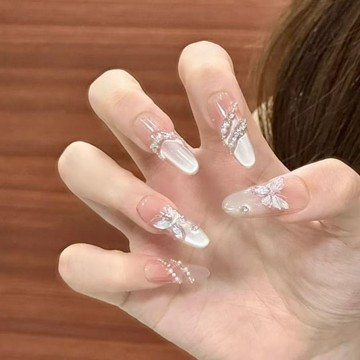 【蝴蝶仙子】純手工穿戴甲 貓眼 高級美甲貼片 穿戴甲中長款 日常穿戴甲