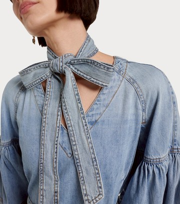 Zimmermann Tie-neck puff-sleeve denim minidress