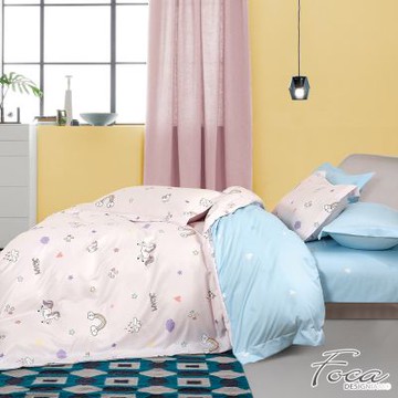 FOCA粉紅獨角獸 加大-3M專利吸濕排汗天絲四件式兩用被床包組