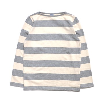 日本Tieasy HDCS BOATNECK BASQUE 厚實復古針織衫T恤-浅灰米條