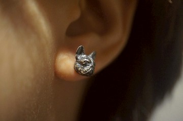 925 纯銀法國老虎狗耳環 (E73) -手作