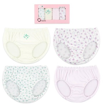 韓國 Maykids - (4入組)女寶無螢光輕柔棉三角褲-樹葉X花束