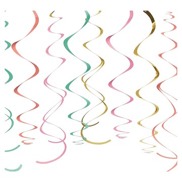 SUPER PARTY 派對城 螺旋吊飾 12條 22in PP塑膠材質 裝飾於天花板 營造派對熱鬧氛圍  55.88cm  粉彩色