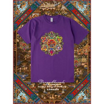 吉祥七寶圖重磅純棉短袖T恤2025新款夏季印花寬松男女同款半袖衫