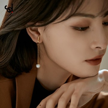 高級感法式掛耳式耳夾無耳洞女小眾復古珍珠耳掛長耳飾耳骨夾耳環