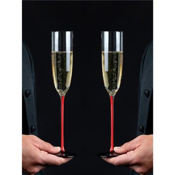 紅領結香檳酒杯輕奢水晶玻璃紅桿氣泡酒杯高端黑桿透明起泡酒杯子
