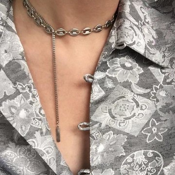 個性潮酷新款拼接豬鼻子夸張鏈條歐美時髦毛衣鏈鎖骨鏈choker項鏈