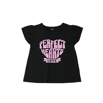 日本 ZOOLAND - 可愛女孩印花短袖上衣-英文愛心-黑