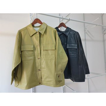 日單beams男友風翻領系扣寬松長袖休閑皮衣 中長款磨毛感外套