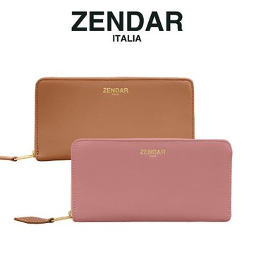 ZENDAR  超柔軟頂級小羊皮 素面 絲柏系列拉鍊長夾 全新專櫃展示品 (附禮盒包裝 品牌提袋)