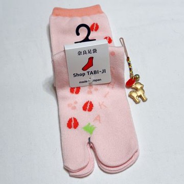 TABI-JI奈良足袋襪(分趾襪)-中高筒襪(23-25公分)-足跡(粉/綠)