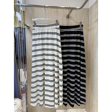 韓國東大門2025春夏新款女裝時尚百搭條紋松緊腰過膝休閑半身長裙