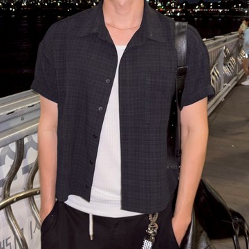 【Metanoia】🇰🇷韓製 短版格紋短袖襯衫