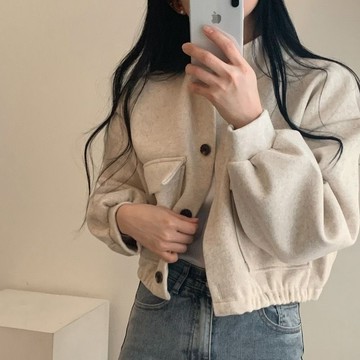 韓版外套 短版外套 短版上衣 立領外套 秋冬大衣 新款女裝 寬鬆外套 休閒外套 外套女 C009