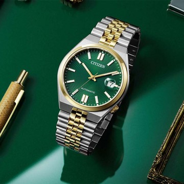 CITIZEN 星辰 Tsuyosa 60 限量 青春撞色機械錶 手錶-金x綠/40mm NK0024-54X