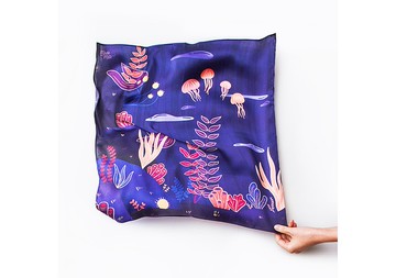 海洋之心絲緞圍巾（紫色），純絲緞，方巾