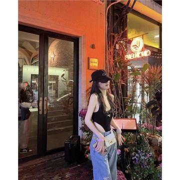 (免運)【拽酷拽酷的】nemowu性感連體吊帶女外穿辣妹露腰黑色打底上衣