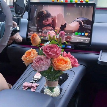 ✨元氣新品✨法式油畫焦邊玫瑰永生花車內飾品汽車擺件水杯架裝飾車載花束氛圍EDVF