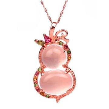 玫瑰金項鍊 純銀芙蓉石鑲鑽吊墜-時尚繽紛迷人葫蘆情人節生日禮物女飾品73fk7【獨家進口】【米蘭精品】