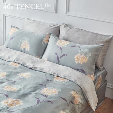 BELLE VIE 台灣製 40支天絲 加大床包兩用被四件組【花漫杏雨】涼感親膚