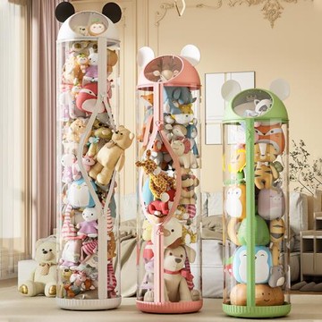 娃娃收納桶玩貝收納筒毛絨玩偶布整理收納兒童公仔透明收納拉鏈款