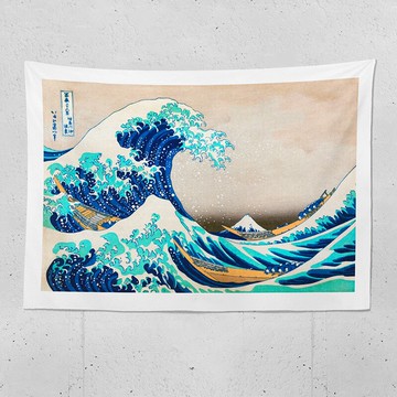 神奈川沖浪 日式海景藍清爽藝術裝飾掛布 臥室床頭客廳背景墻掛布