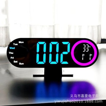 跨境創意新品幻彩時鐘 客廳鐘表大屏LED數字鬧鐘計時鏡面電子時鐘