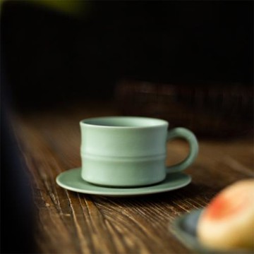 上林湖越窯青瓷  弦·月光秘色咖啡杯  一杯一碟   陶瓷品茗杯