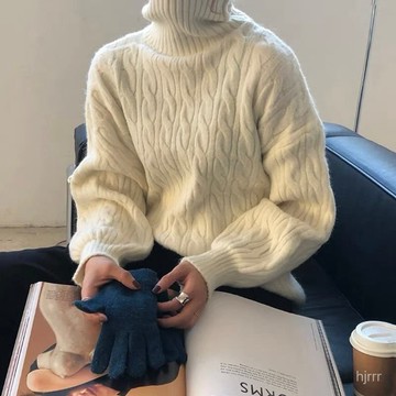 秋冬新款高領毛衣女洋氣百搭麻花針織衫韓版慵懶風套頭爆款打底衫 冬天衣服 針織衫 套頭上衣 寬鬆毛衣 針織衣 毛衣 長袖女