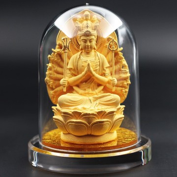 沙金擺件 裝飾品擺件 擺件 絨沙金千手觀音佛像汽車內飾本命佛屬鼠守護神車載擺件