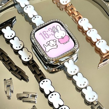 可愛米菲兔金屬錶帶 適用S11 iwatchS10蘋果手錶帶 Apple Watch S9 8 7 6 5 SE