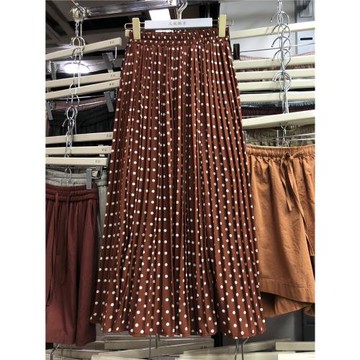 2025春秋新款小波點半身裙女高腰垂感氣質百褶裙大擺中長裙a字裙